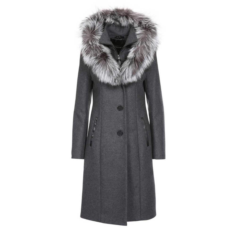 Elegant Gray Fur-Trimmed Women's Coat